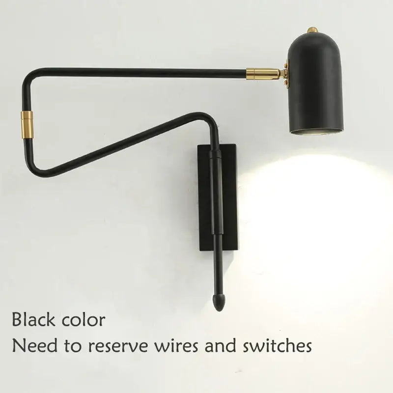 Modern black and brass decorbites adjustable long-arm wall lamp with curved articulated arm for bedroom lighting