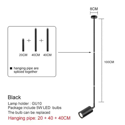 Modern black and brass pendant light with 100cm adjustable height, gu10 led bulb, and directional light design