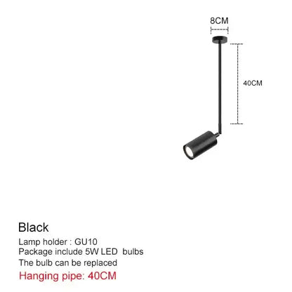 Modern black and brass pendant light with adjustable matte spotlight, 40cm pipe, and gu10 led bulb holder
