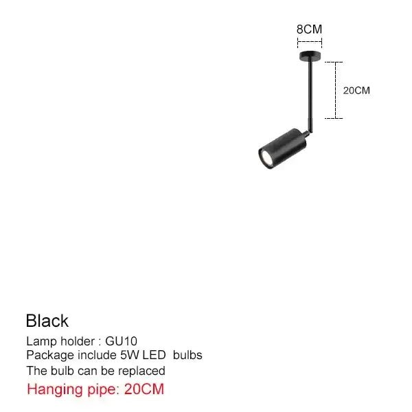 Modern black and brass pendant light with matte finish gu10 led bulb holder and 20cm adjustable hanging pipe
