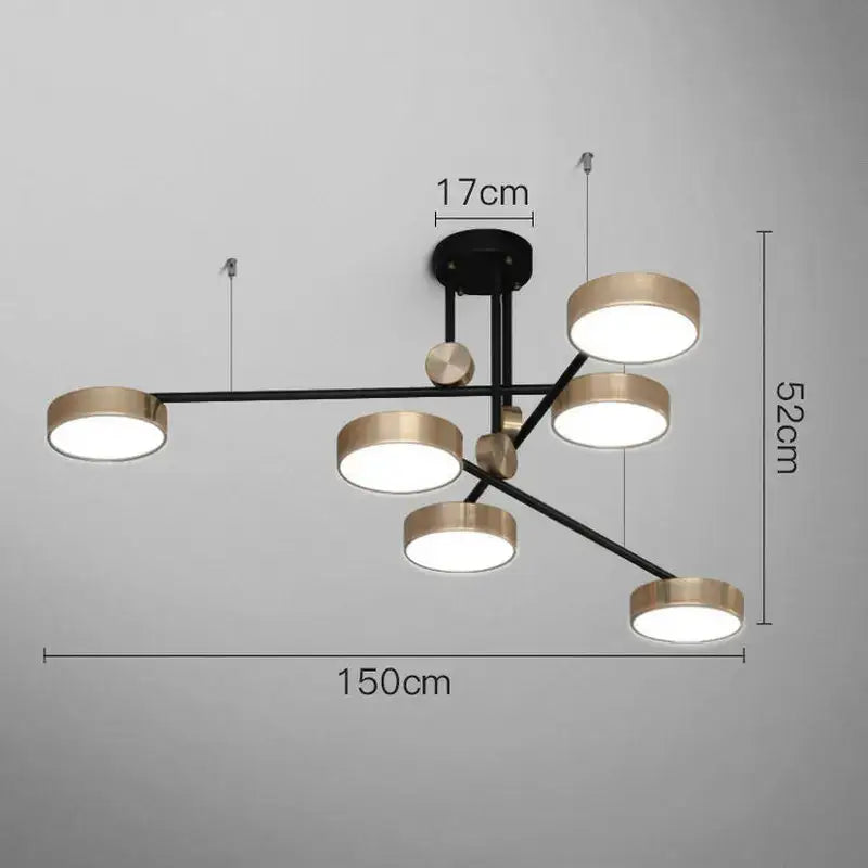 Modern black and brass geometric led chandelier with five circular bulbs for dining room by decorbites geometric led