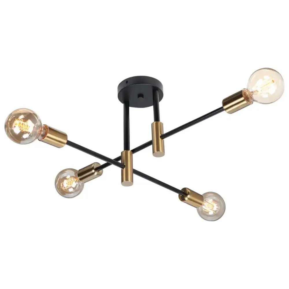 Modern black and brass decorbites industrial chandelier with five exposed filament bulbs for living room lighting