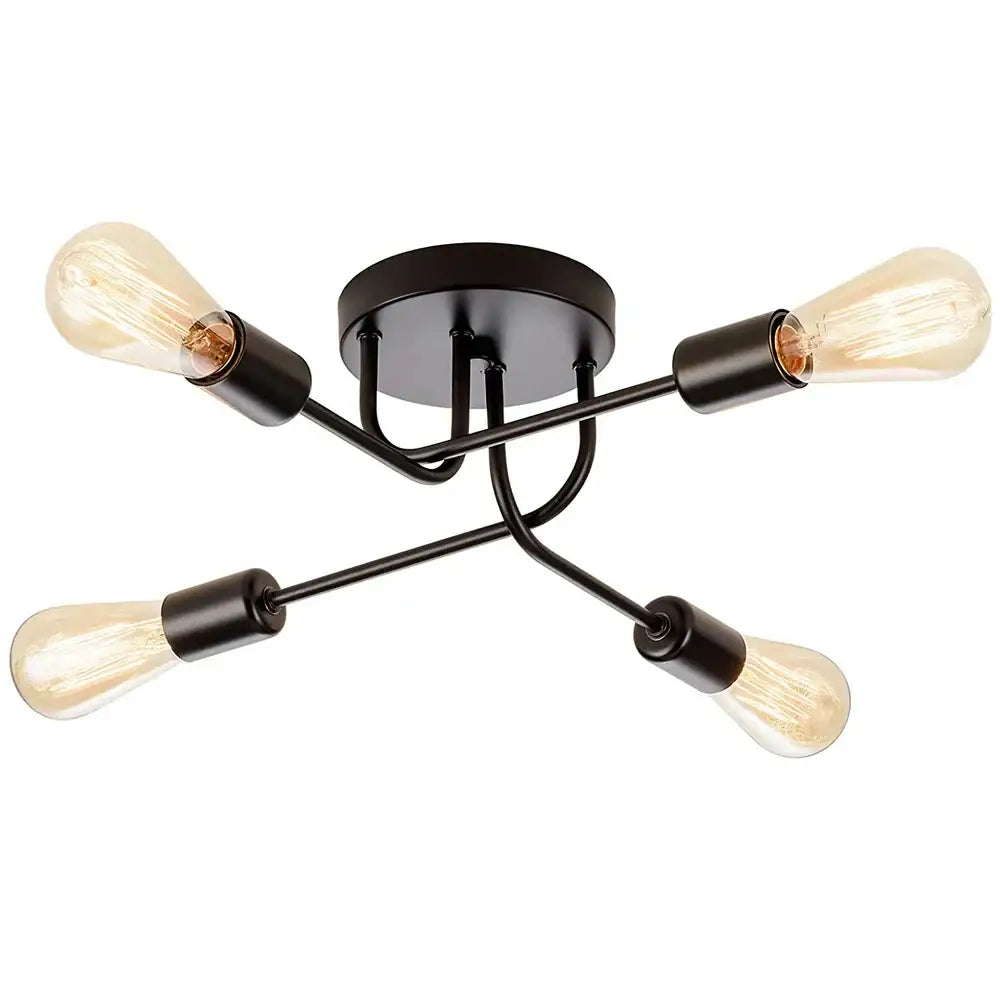 Modern black and brass decorbites industrial chandelier with four exposed filament bulbs for living room lighting