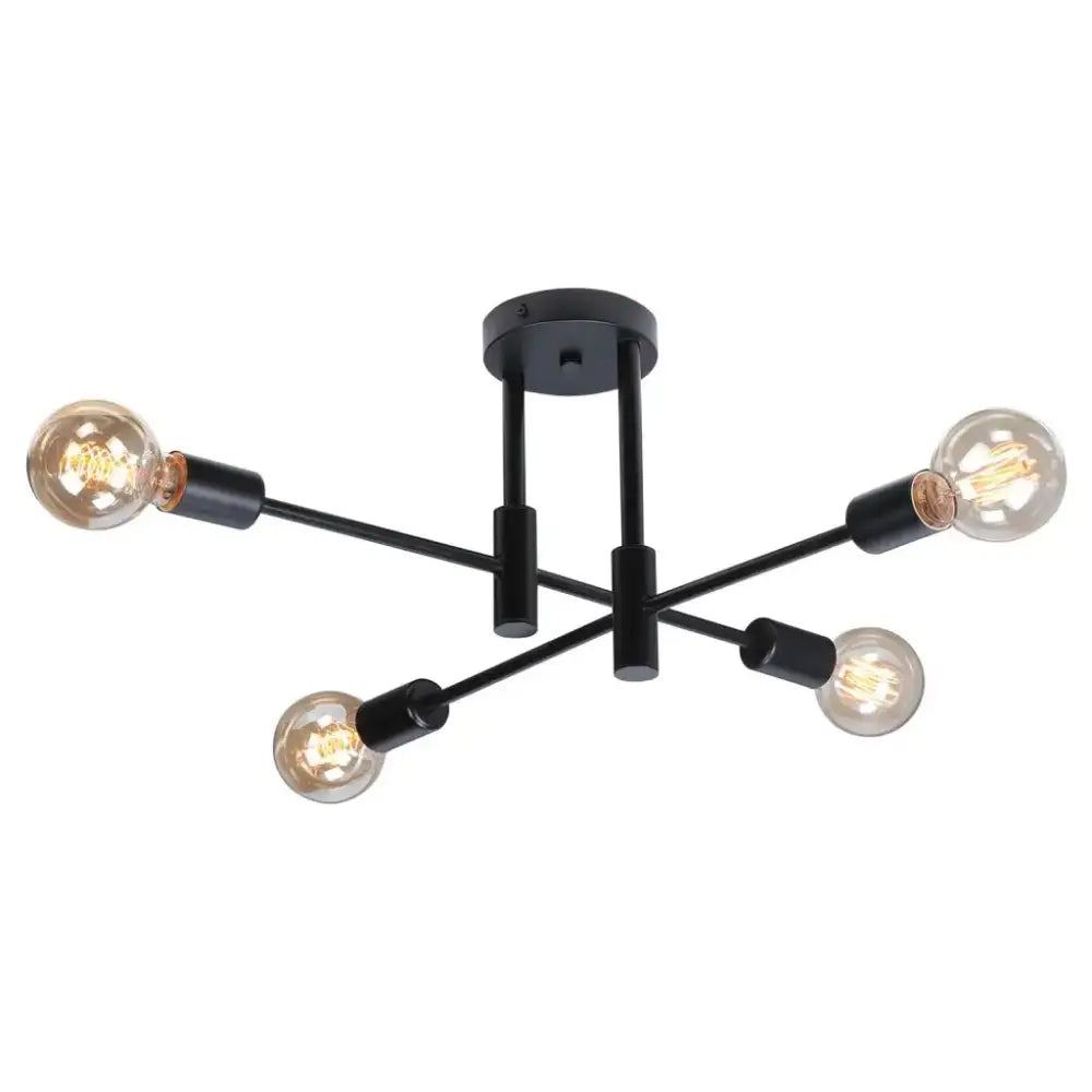 Modern black and brass decorbites industrial chandelier with four arms and exposed filament bulbs for living room lighting