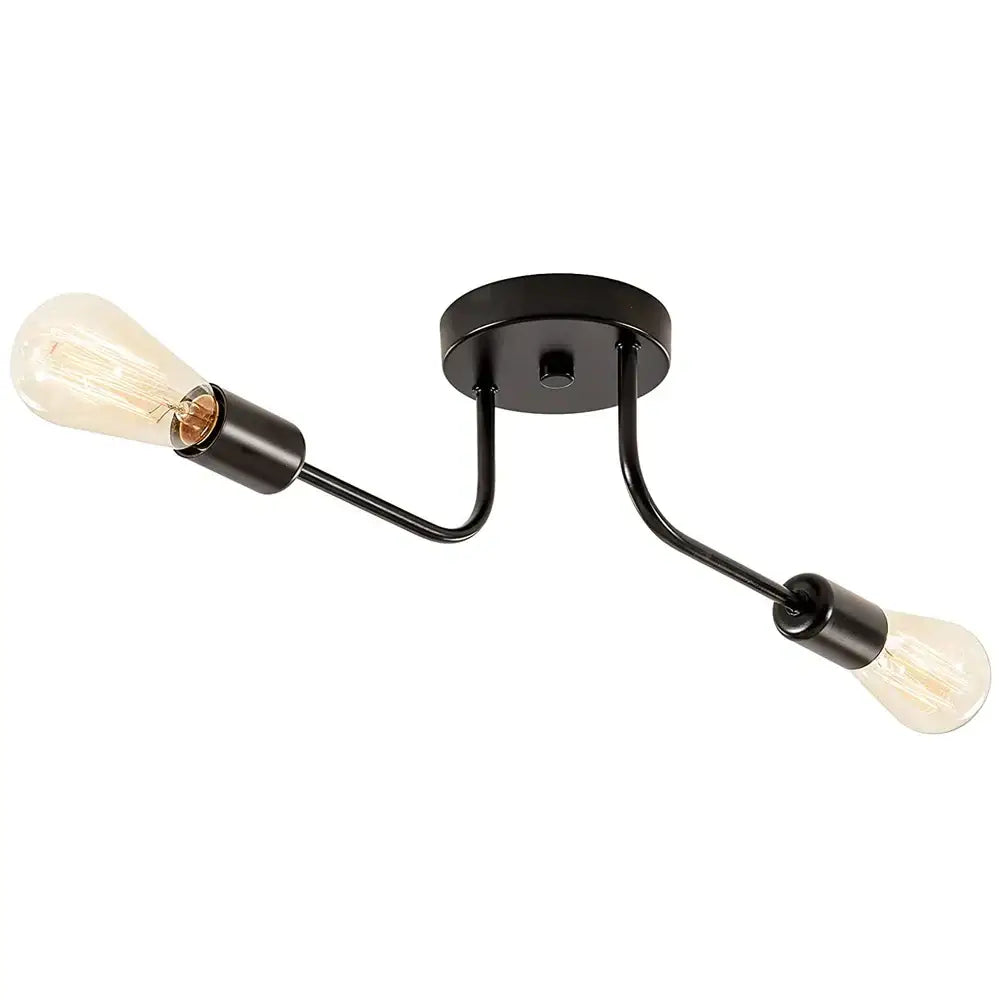 Modern black and brass industrial chandelier with two curved arms and vintage edison bulbs for living room decorbites industrial chandelier