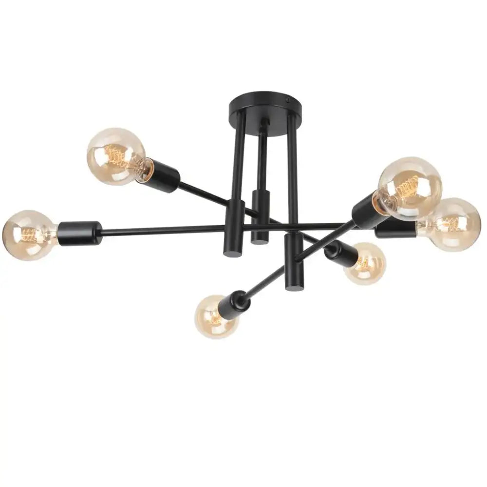 Modern black and brass decorbites industrial chandelier with six exposed filament bulbs for living room lighting