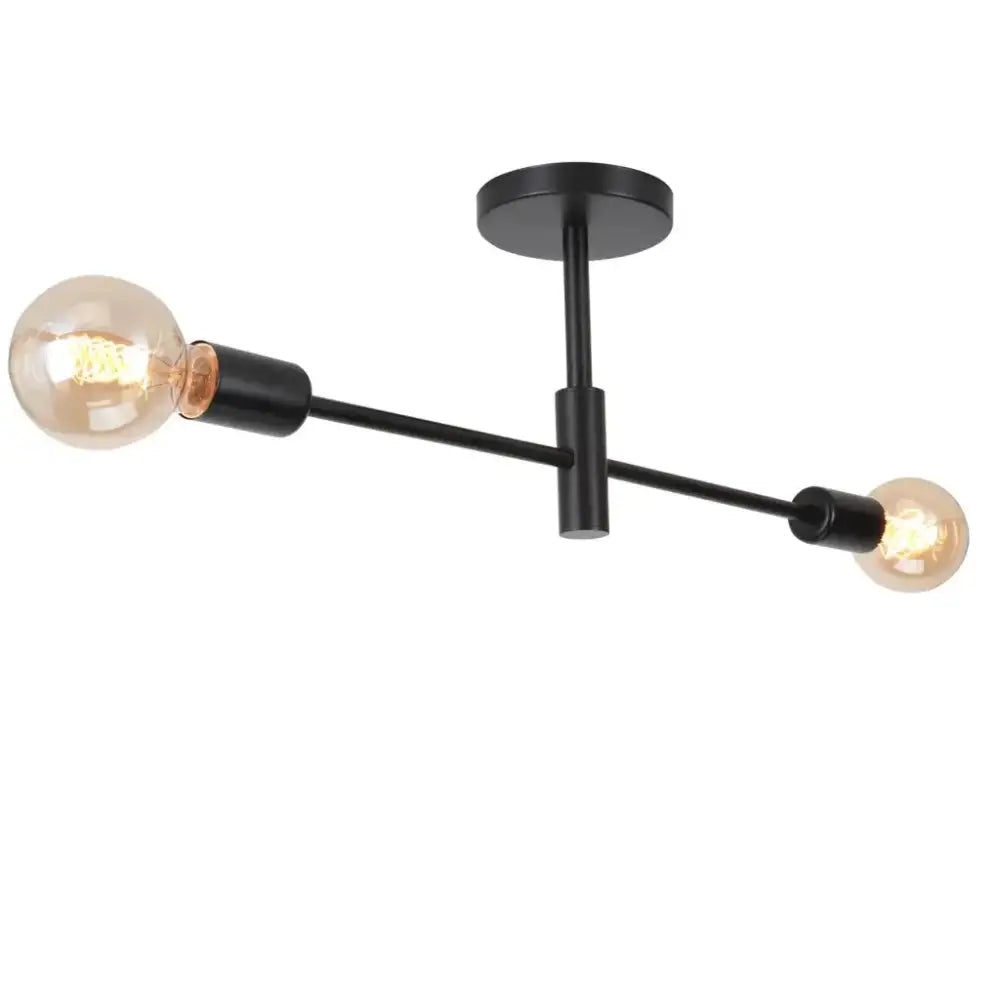 Modern black and brass decorbites industrial chandelier with two exposed filament bulbs for living room decor
