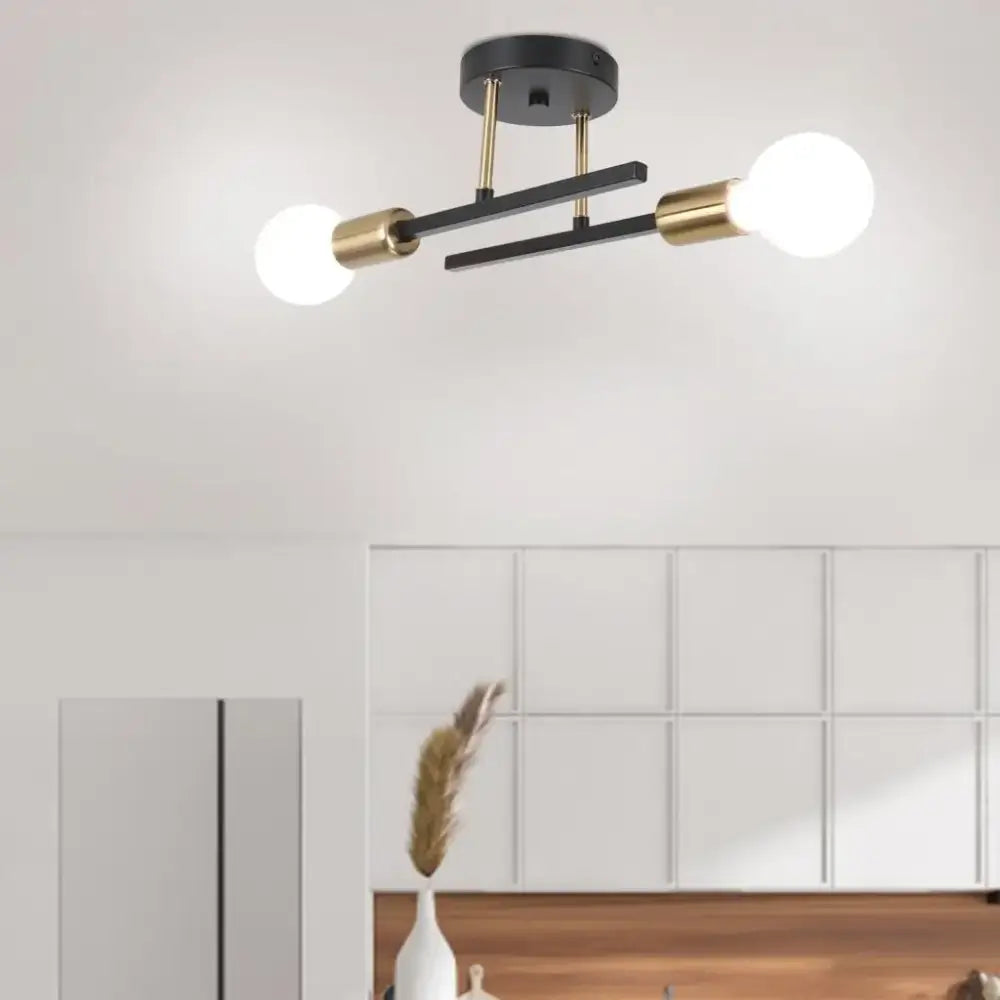 Modern black and brass two-light ceiling fixture with spherical bulbs for decorbites industrial chandelier living room lamp