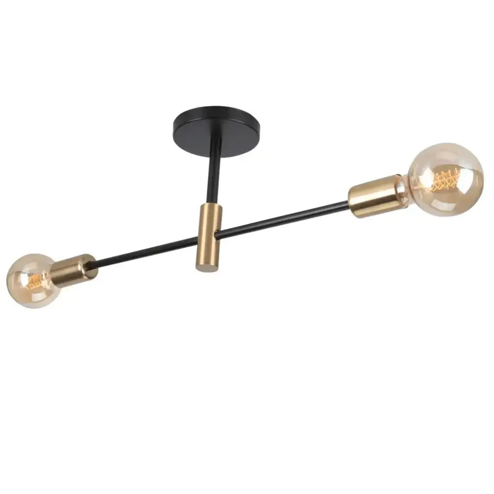 Modern black and brass two-light decorbites industrial chandelier with exposed filament bulbs for living room decor