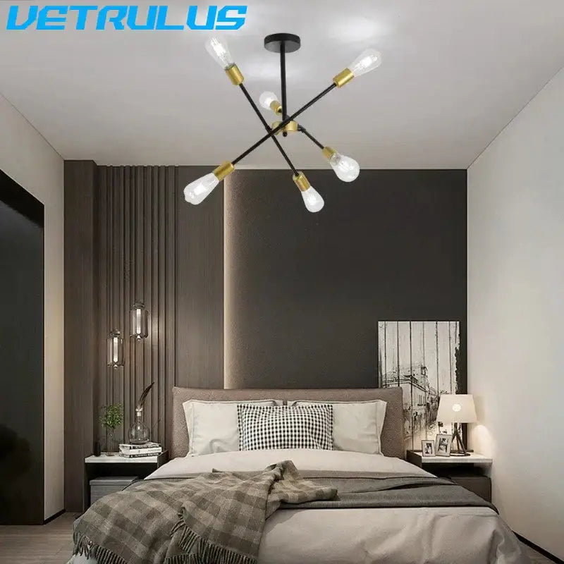 Modern black and brass iron sputnik chandelier with multiple exposed bulbs ideal for dining room decorbites iron sputnik
