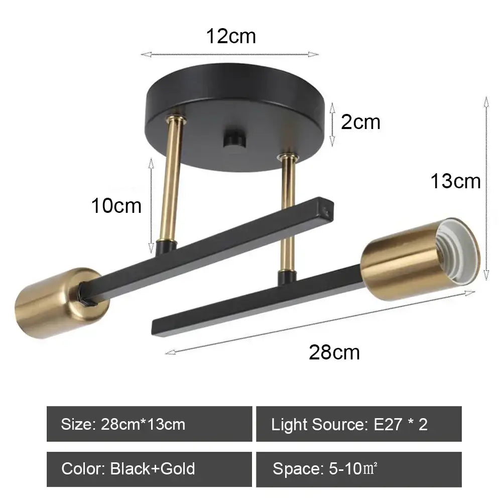 Modern black and brass iron wrought ceiling light fixture with two cylindrical bulbs for dining room decorbites ceiling light