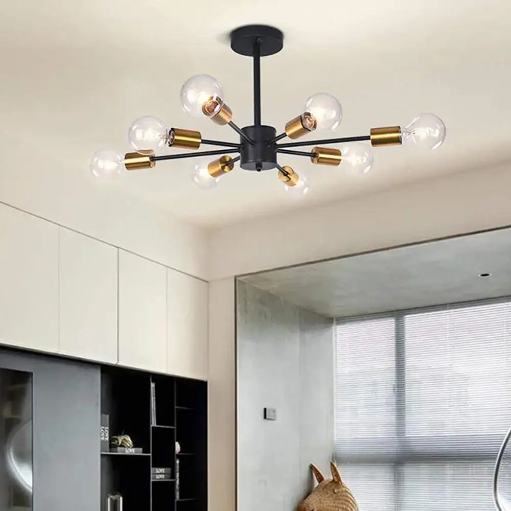 Modern black and brass iron wrought ceiling light fixture with clear glass bulbs for dining room decorbites decor
