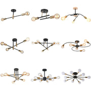 Modern black and brass iron wrought ceiling light fixture with exposed bulbs for dining room decorbites style
