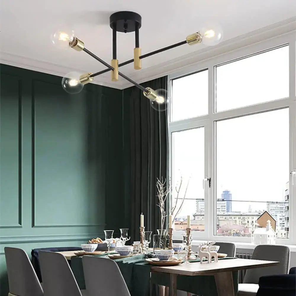 Modern black and brass iron wrought ceiling light fixture with clear glass globe bulbs for dining room decorbites ceiling light