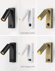 Modern black brass wall lamp with sleek cylindrical design and usb port by decorbites for bedroom reading light