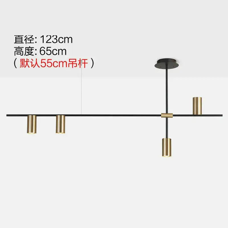 Modern black and brass minimalist dining room linear pendant light fixture with sleek cylindrical design for decorbites black minimalist style