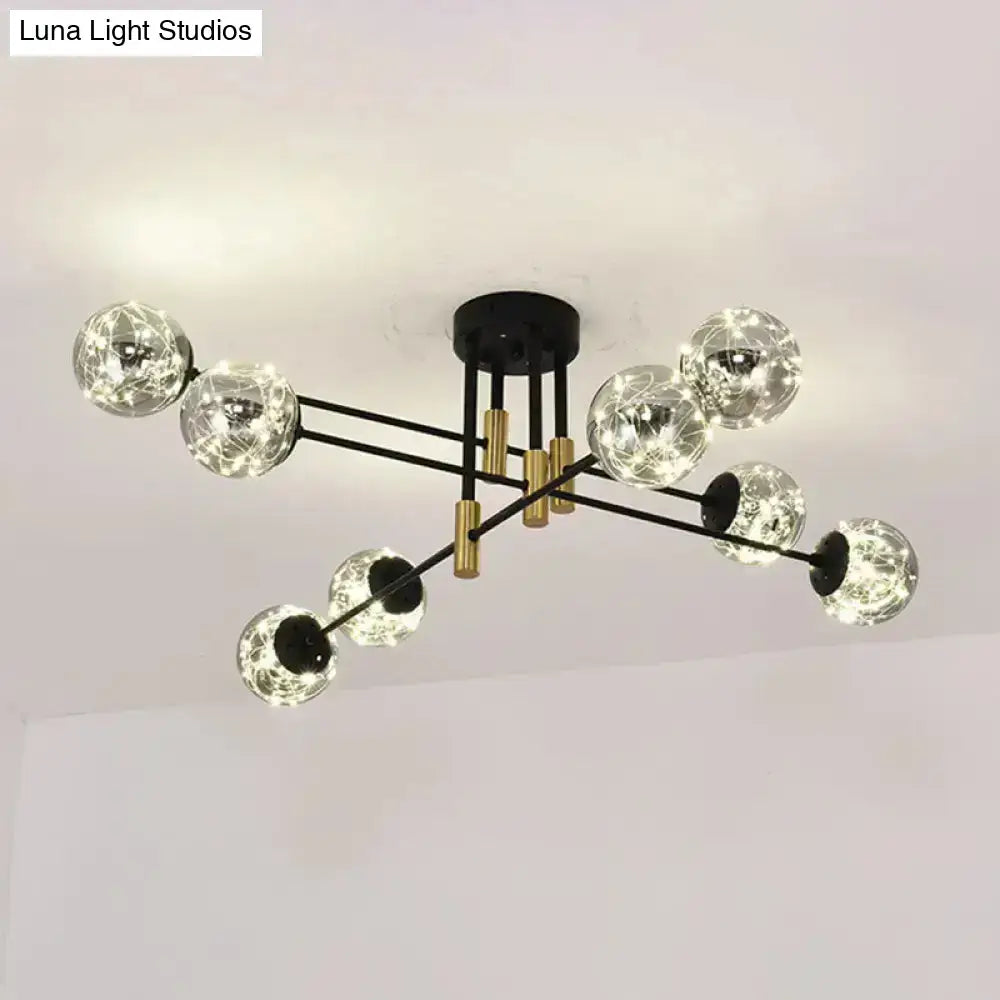 Modern decorbites™ starry nordic ball semi flush light fixture in black with gold accents and clear glass globes for living room ceiling