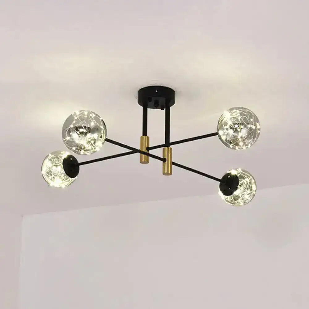 Modern black and brass decorbites™ starry nordic ball semi flush light fixture with four clear glass globes for living room ceiling