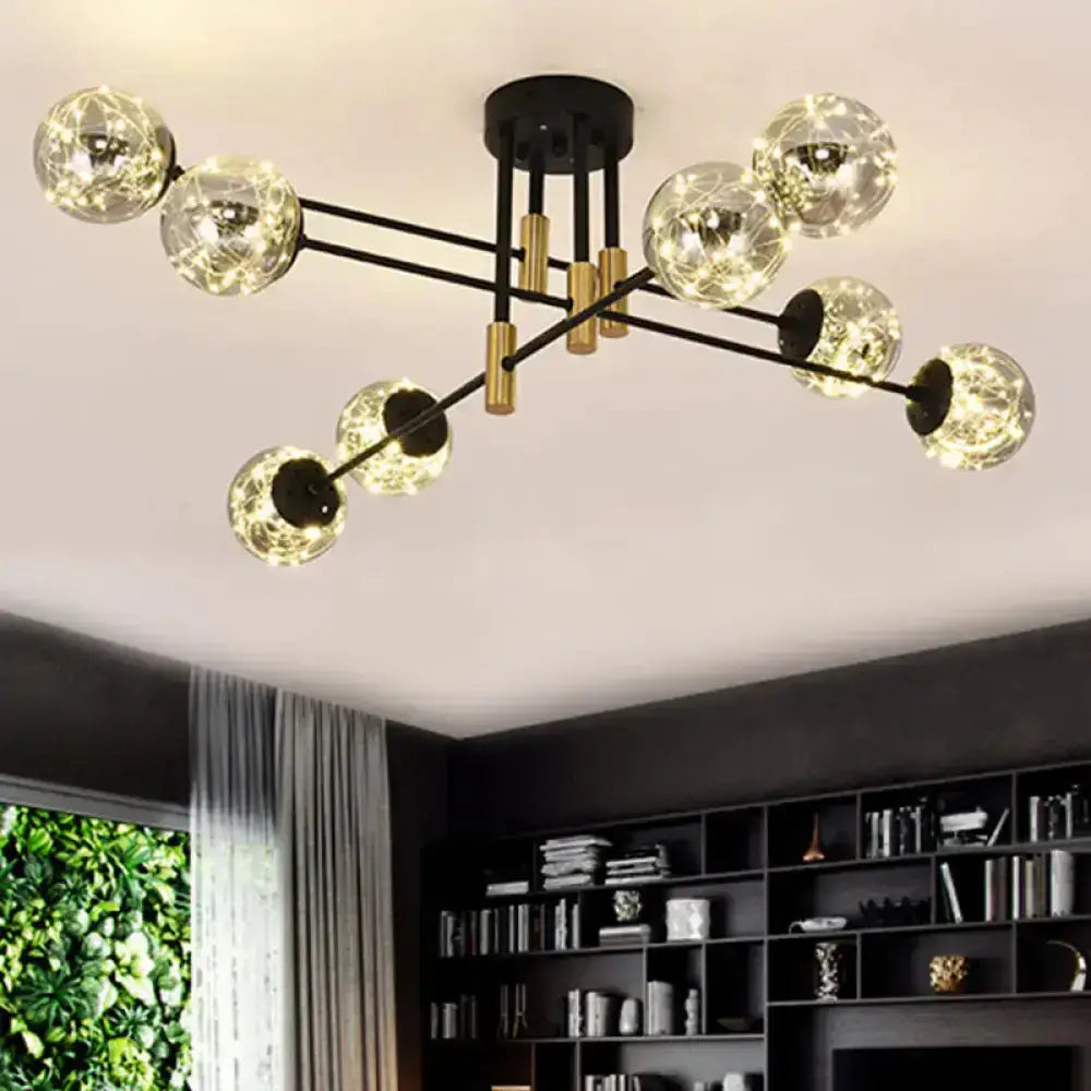Modern black and gold decorbites™ starry nordic ball semi flush light fixture with smoke glass globes for living room ceiling