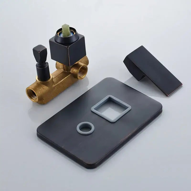 Modern black brass shower faucet valve assembly with black matte finish brass piping and square control knob decorbites black brass