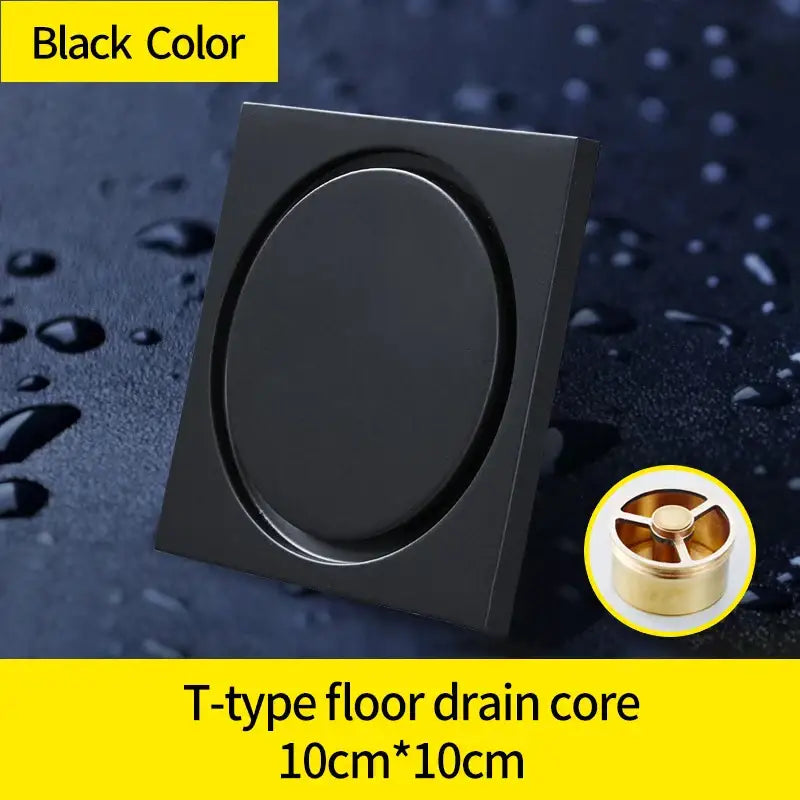 Modern black brass square shower floor drain core 10cm x 10cm decorbites brass square hair strainer
