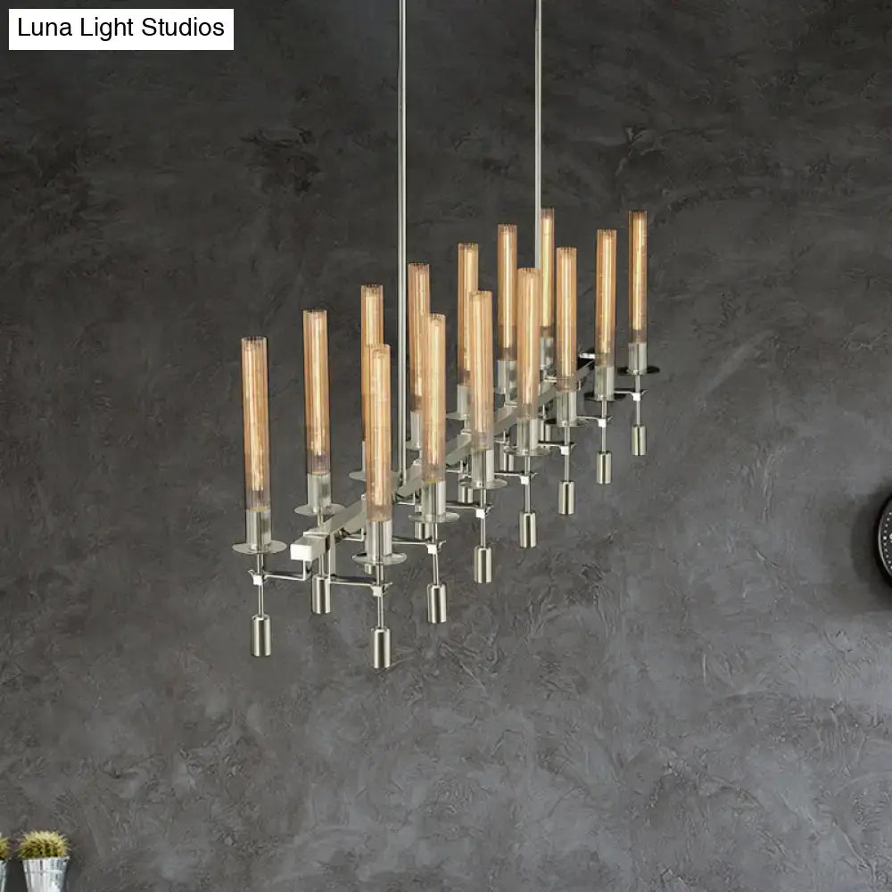 Decorbites™ modern tube island chandelier with slender amber glass tubes and black brass chrome frame in linear design