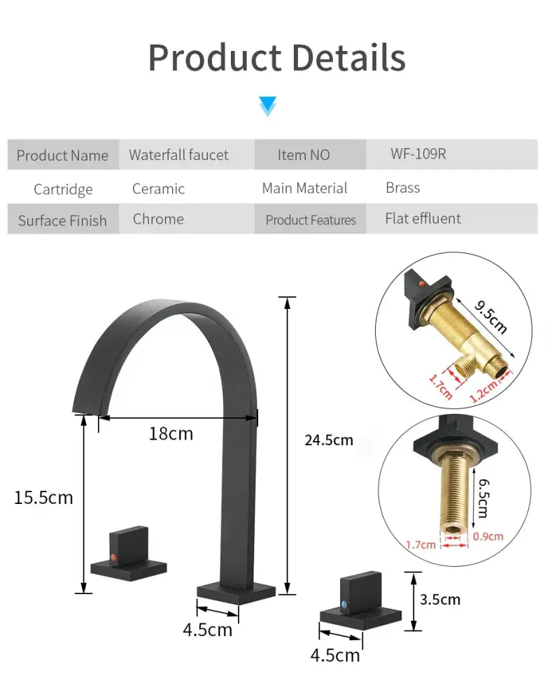 Modern black brass waterfall faucet with ceramic cartridge and brass main material by decorbites black brass