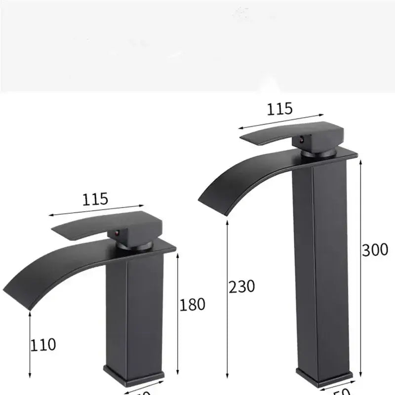 Modern black brass waterfall faucet bathroom single handle mixer with black matte finish and sleek curved spout decorbites black brass