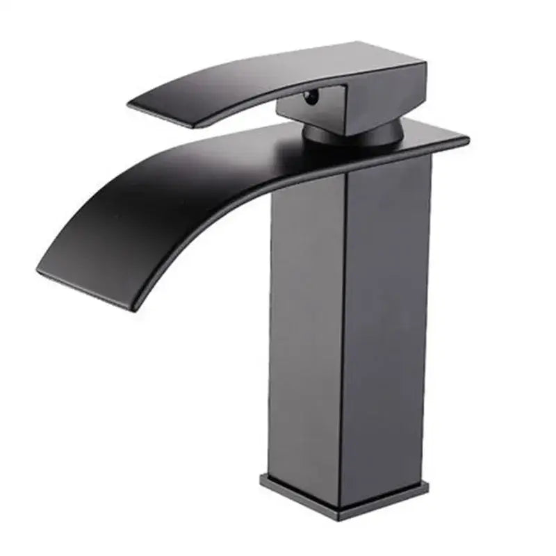 Modern black brass waterfall faucet with sleek matte finish and single handle mixer for bathroom decorbites black brass