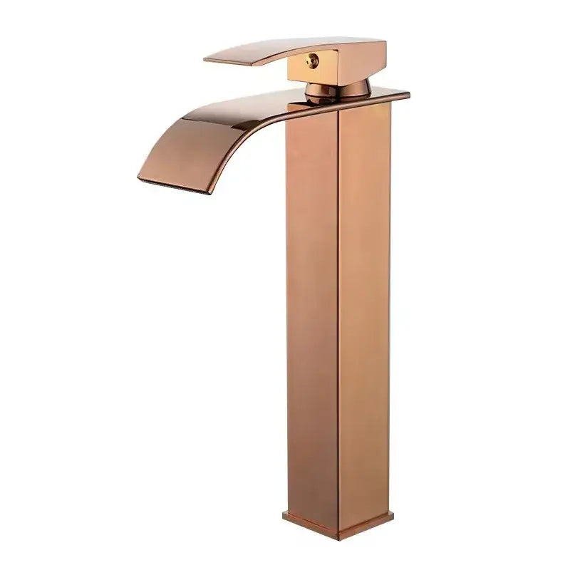 Modern black brass waterfall faucet with rose gold finish and single handle mixer for sleek bathroom decorbites black brass