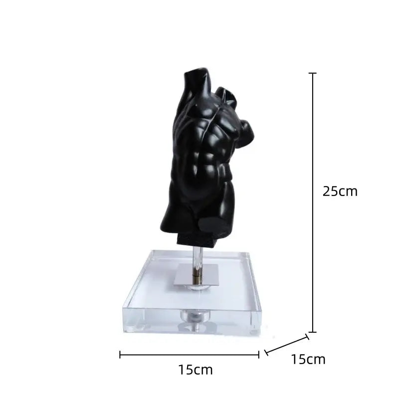 Modern black brokeback male nude resin sculpture of a muscular torso on a clear acrylic base for decorbites brokeback male decor