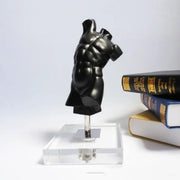 Modern black brokeback male nude resin sculpture of a muscular torso on clear acrylic stand for decorbites brokeback male decor