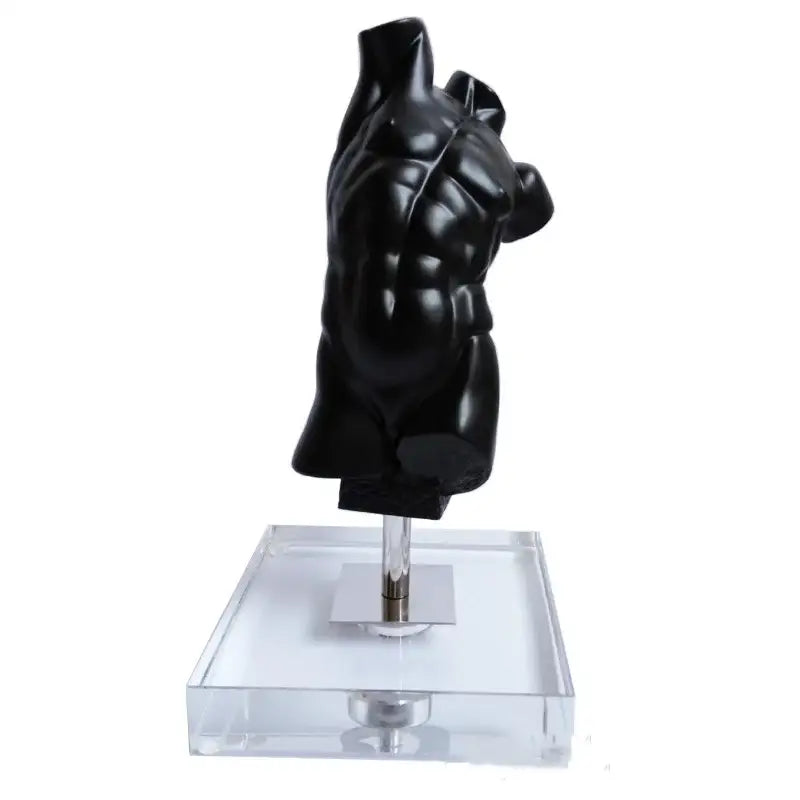 Modern black brokeback male nude resin sculpture of a muscular torso on acrylic stand for living room decorbites decorbites brokeback male