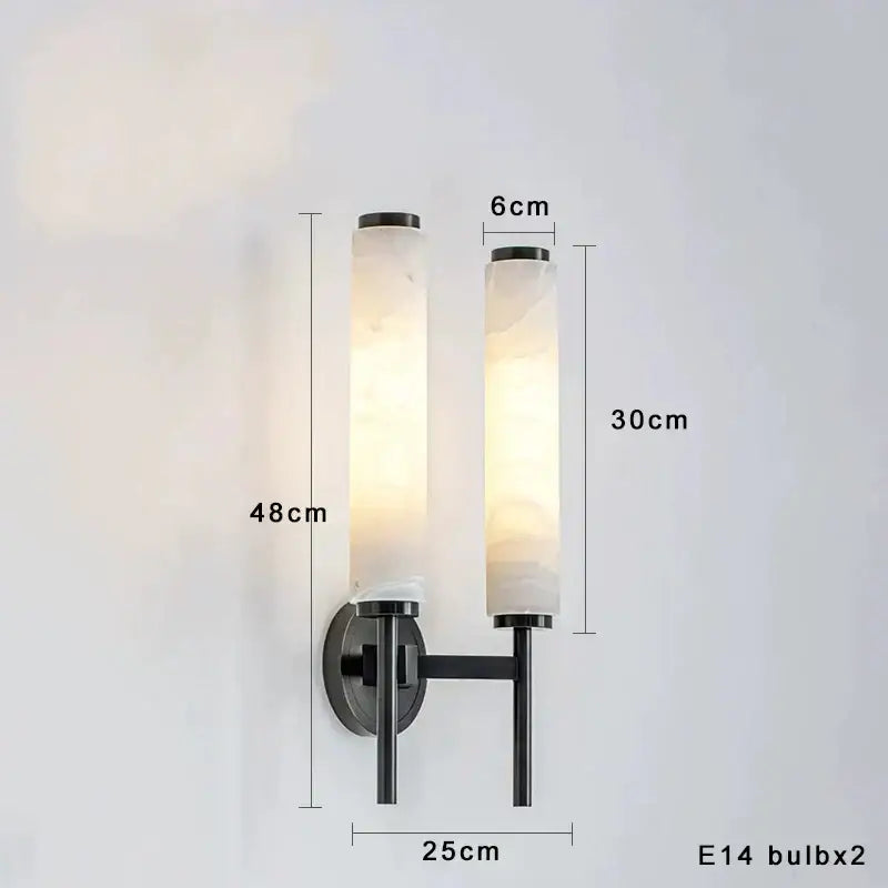 Modern black bronze brass wall lights featuring two frosted alabaster glass shades for living room decorbites lighting