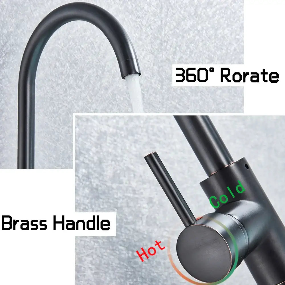 Modern decorbites black bronze bath shower faucet with matte black curved spout and brass handle with temperature indicators