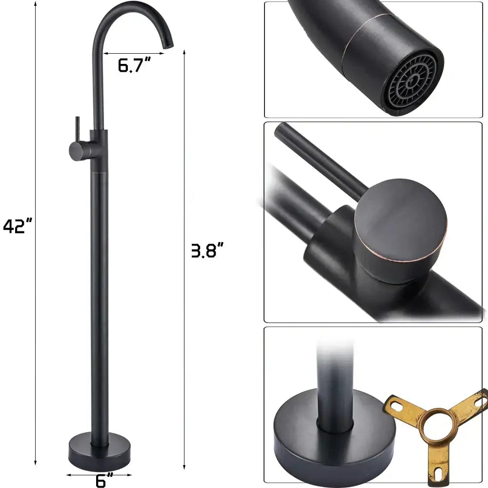 Modern black bronze bath shower tub faucet featuring a black matte freestanding design with curved spout and cylindrical handle