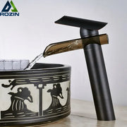 Modern black bronze glass waterfall tap with black matte finish and amber-tinted glass spout for bathroom countertop decorbites black bronze