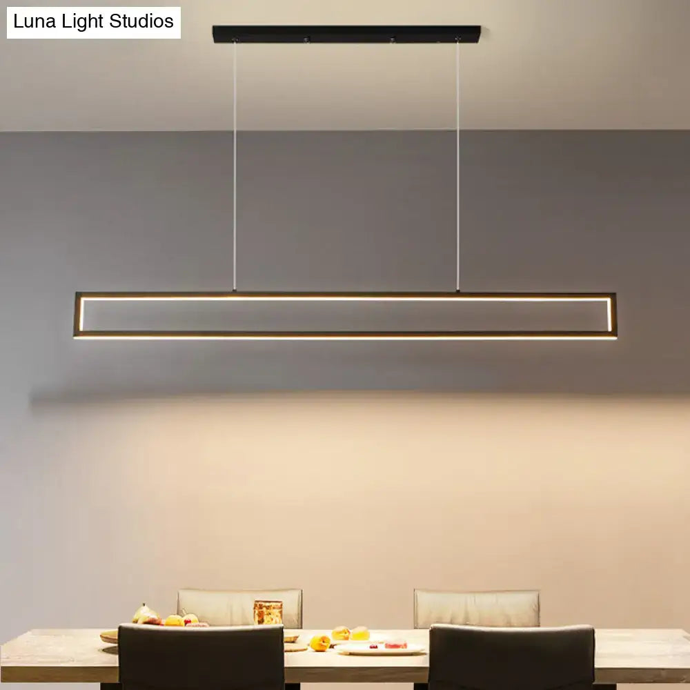 Modern black and bronze rectangular led pendant dining room light with sleek frame and warm white ambient glow 220v-240v