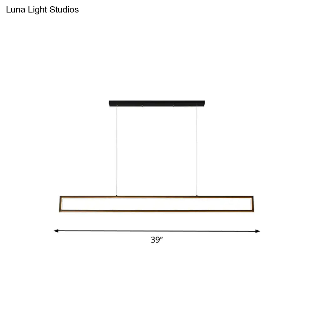 Modern black and bronze rectangular led pendant light with illuminated warm white panel for dining room use 220v-240v 110v-120v