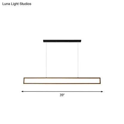 Modern black and bronze rectangular led pendant light with illuminated warm white panel for dining room use 220v-240v 110v-120v