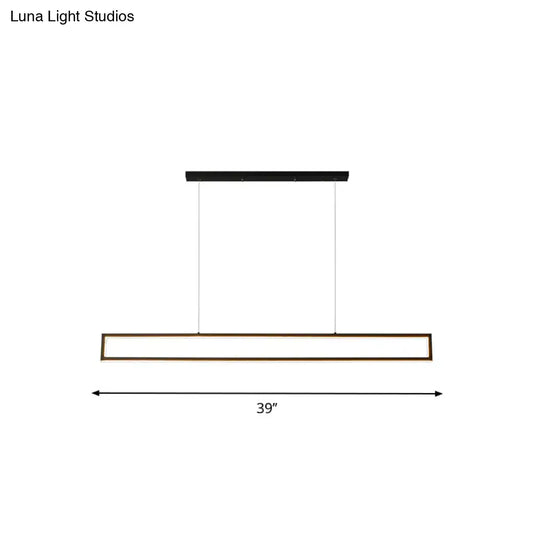 Modern black and bronze rectangular led pendant light with illuminated warm white panel for dining room use 220v-240v 110v-120v
