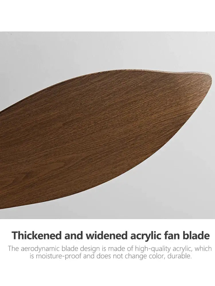 Modern black and brown low floor ceiling fan with led light featuring a sleek dark brown acrylic wood-grain blade