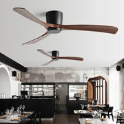Modern black and brown low profile ceiling fan with sleek black housing and wooden blades for bedroom decorbites black modern