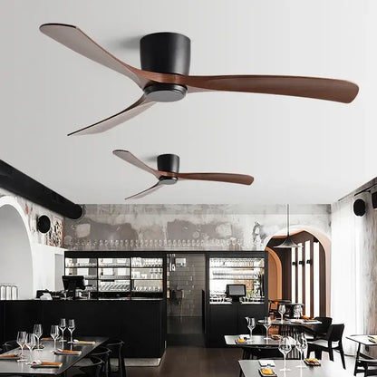 Modern black and brown low profile ceiling fan with sleek black housing and wooden blades for bedroom decorbites black modern