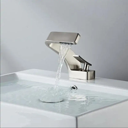 Modern brushed nickel waterfall basin faucet with sleek angular design for decorbites basin faucet bathroom mixer