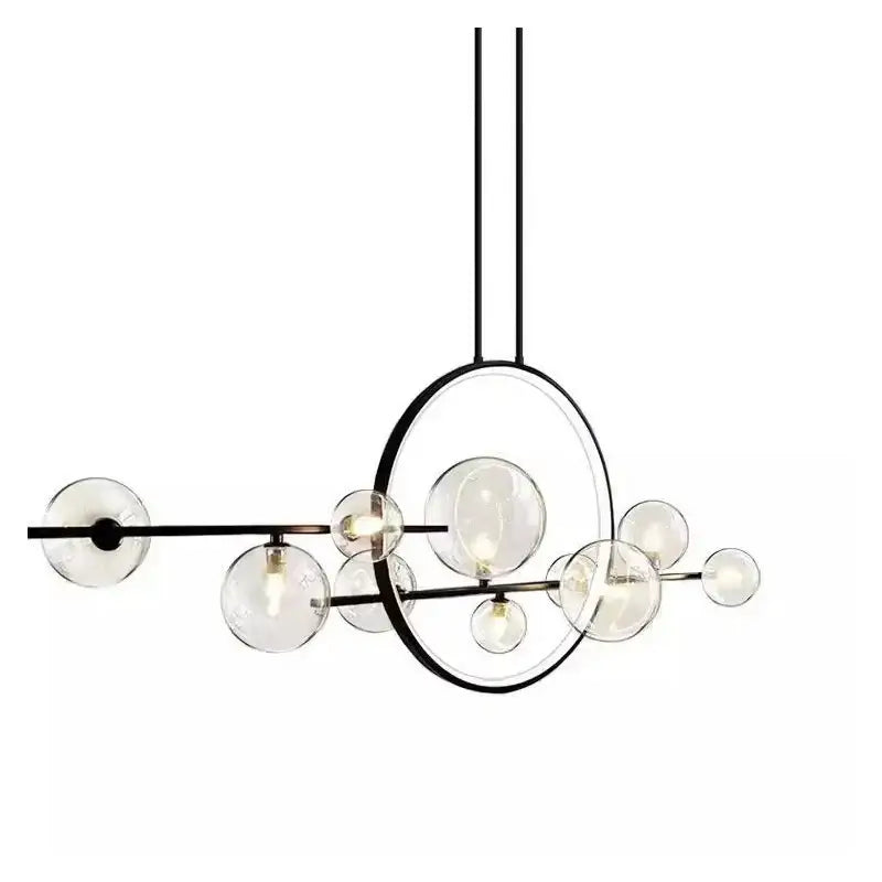 Modern black metal pendant light with clear bubble glass globes in circular and linear design for dining room decorbites bubble glass