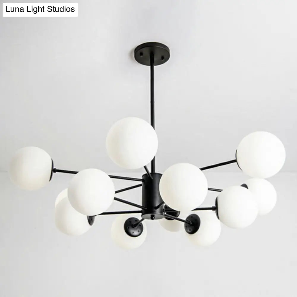 Modern Black Burst Hanging Lamp with Opaline Glass Shade - Ideal for Bedroom