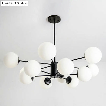 Modern Black Burst Hanging Lamp with Opaline Glass Shade - Ideal for Bedroom
