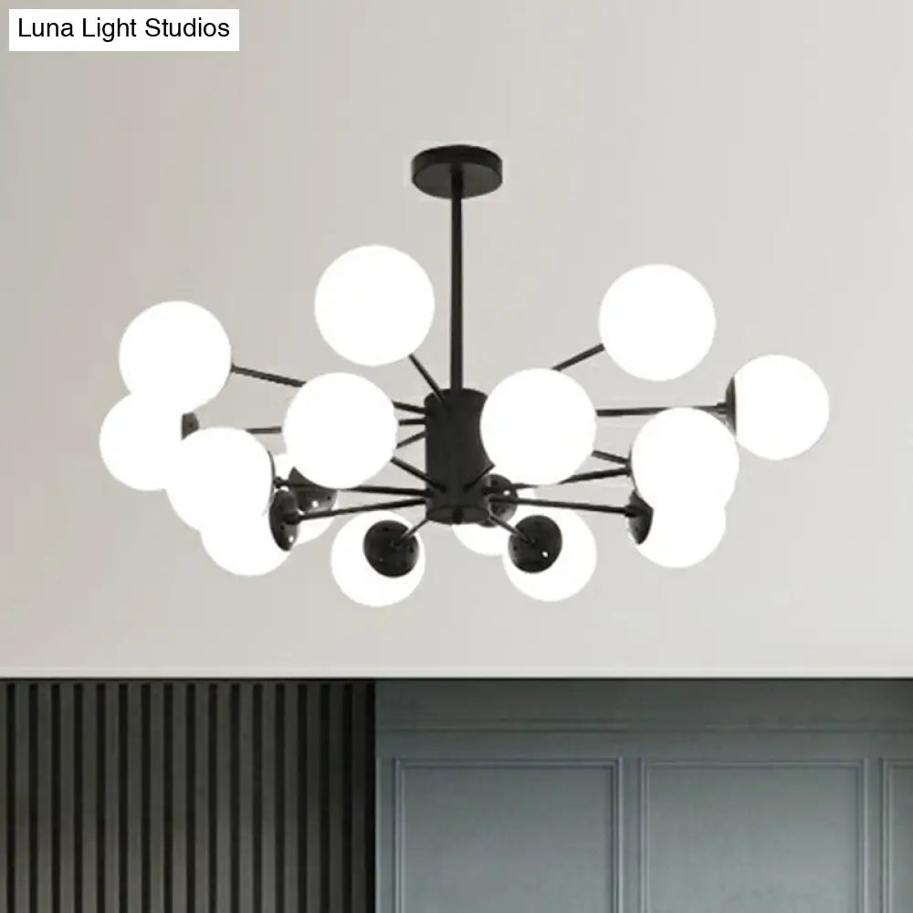 Modern Black Burst Hanging Lamp with Opaline Glass Shade - Ideal for Bedroom