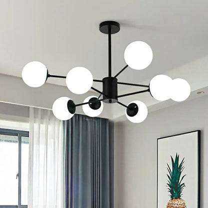 Modern Black Burst Hanging Lamp with Opaline Glass Shade - Ideal for Bedroom